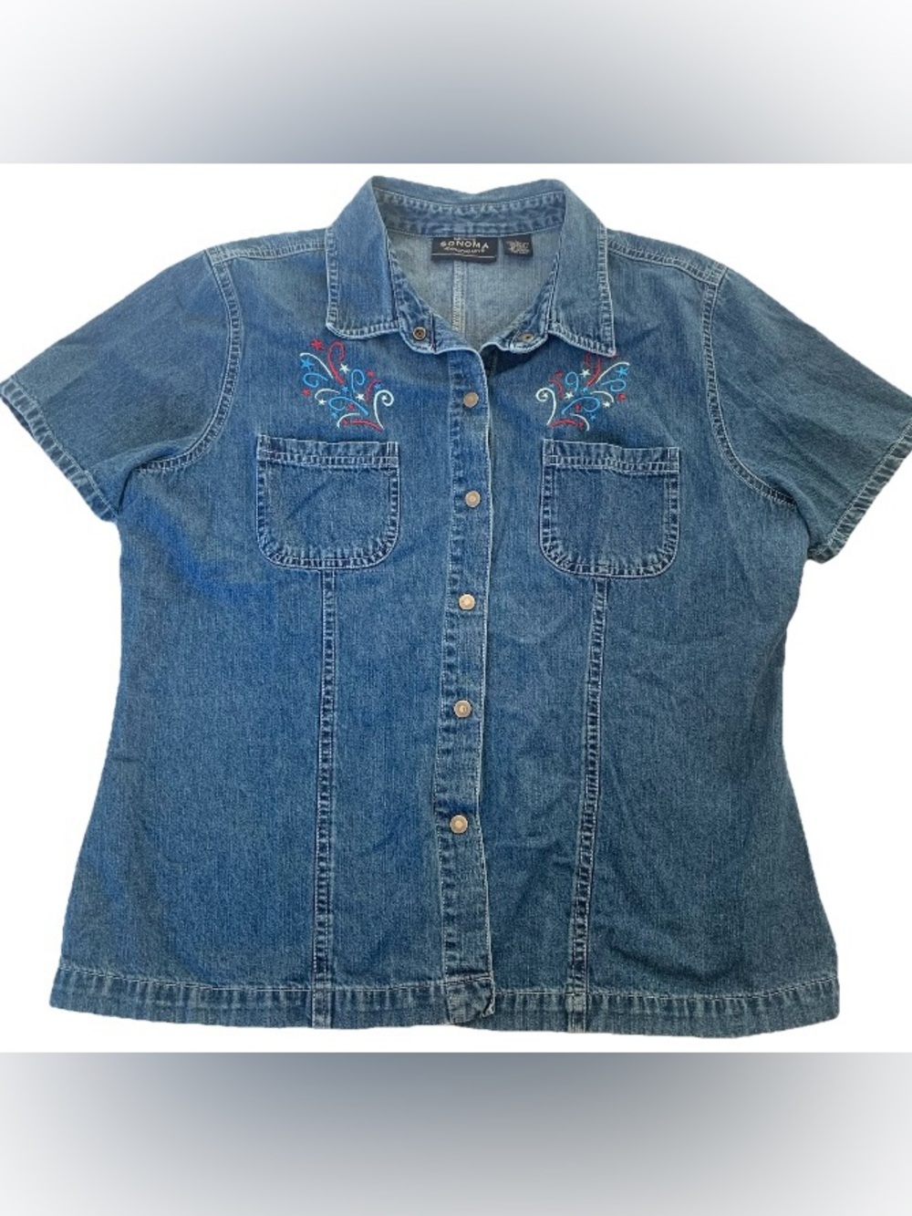 Patriotic Denim Shirt Genuine Sonoma Jean Co Sz L USA Red White Blue America 250